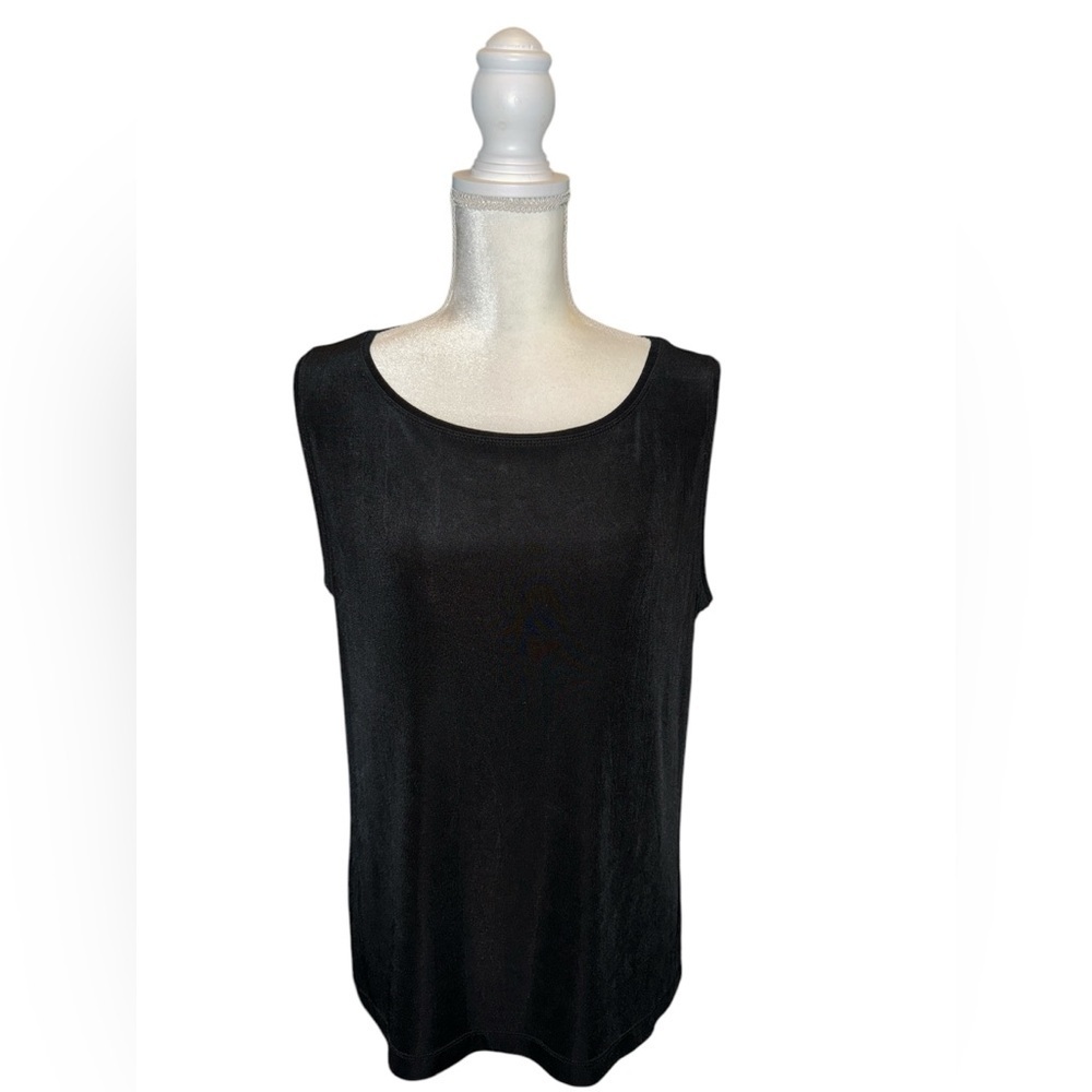 Chicos Travelers Size 3 Black Tank Top Stretch Slinky Spandex Blouse #78
